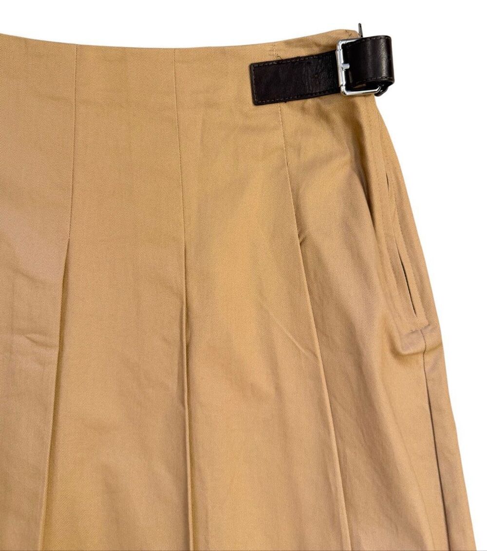 NWT LOFT Khaki Pleated Mini Skirt Sz. 14 Buckle Academic Preppy - Picture 3 of 11